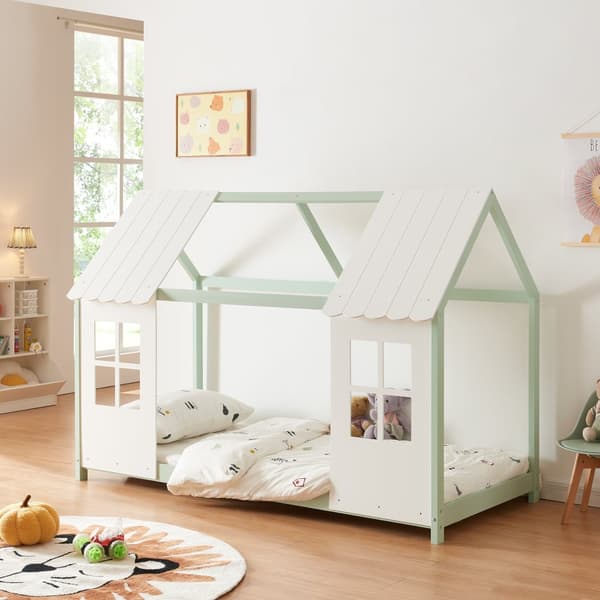 Juniorsäng Tostedt 200x90 cm furu vit mintfärg [en.casa]