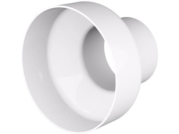 Fresh plastsystem 125, hvid PVC, plastreduktion fra Ø125 til Ø100 mm, muffe-/nippeltilslutning (Ø125 udenpå bøjning / Ø100 i rør).
