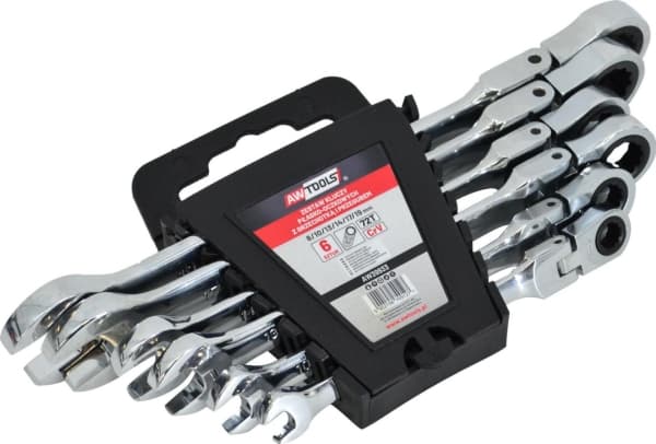 AWTOOLS KOMBINASJONSNØKKEL MED KRALLE, LEDDET, SETT 6 stk 8-19mm