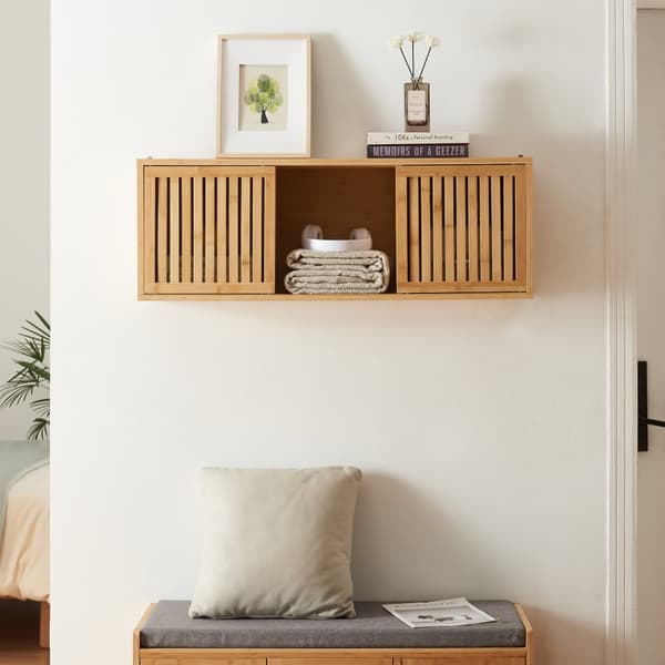 Vägghylla Ypäjä 93x20x33 cm bambu [en.casa]