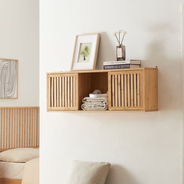 Vägghylla Ypäjä 93x20x33 cm bambu [en.casa]