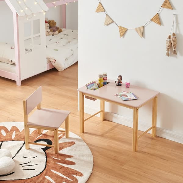 Möbelset Skjåk för barn: bord och stol natur rosa [en.casa]