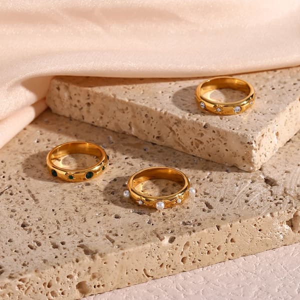 18K Gold Plated Green Zircon Pearl Ring