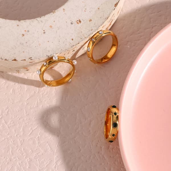 18K Gold Plated Green Zircon Pearl Ring
