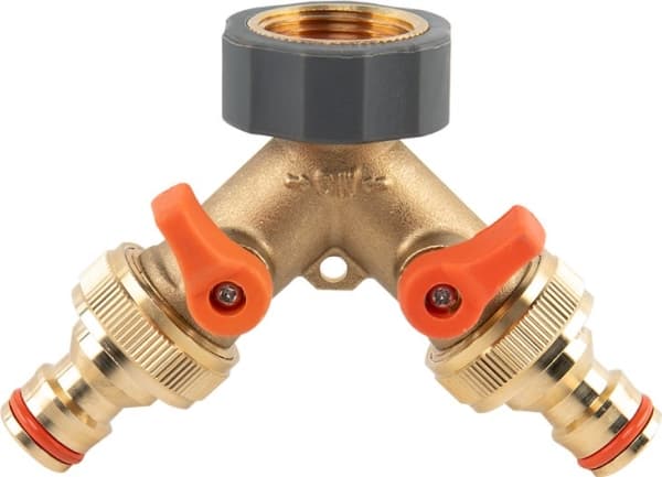 Bradas 2-suuntainen jakaja GW 3/4 "x GZ 3/4" messinkiä, jossa on messinkiset pehmeät venttiilit