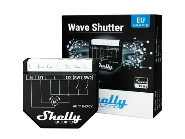 Shelly Qubino Wave Shutter, Smart relä, Svart, Plast, 40 m, 25 dBmW, 0,3 W