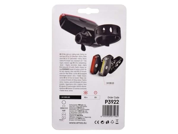 Emos P3922, Frontlys + baklys (sett), Sort, Plast, LED, Rød, Hvit, 22 lm
