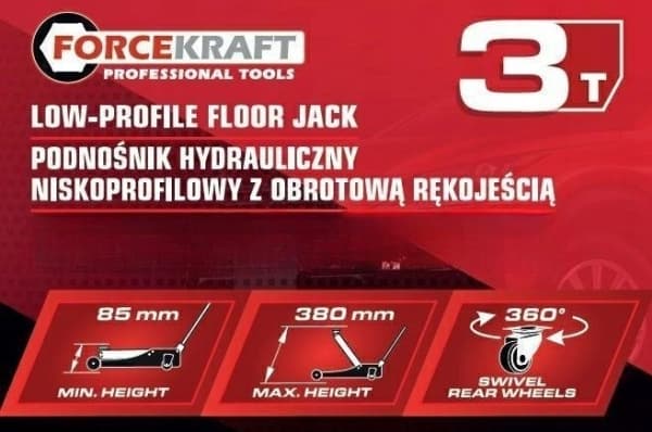 Forcekraft Lavprofil frosk 3t hydraulisk løft med dreibart håndtak