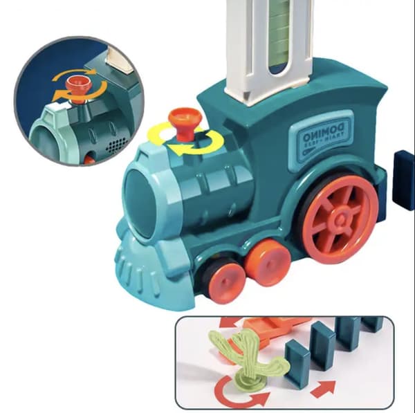 Interactive Train, Domino Train for Children - Blå, 80 blokke