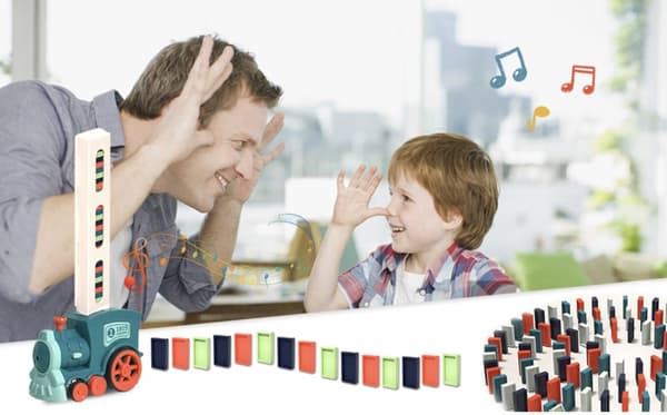 Interactive Train, Domino Train for Children - Blå, 80 blokke