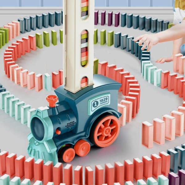 Interactive Train, Domino Train for Children - Blå, 80 blokke