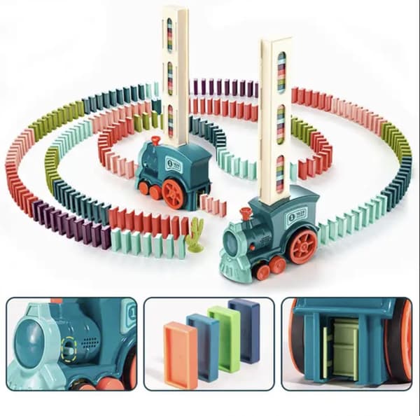 Interactive Train, Domino Train for Children - Blå, 80 blokke
