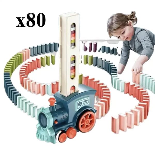 Interactive Train, Domino Train for Children - Blå, 80 blokke