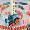 Pikkukuva 6 / 6: Interaktiivinen juna, Domino-juna lapsille - sininen, 100 lohkoa