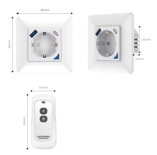 Vægstik Kontakt USB USB-C 16A WiFi Tuya