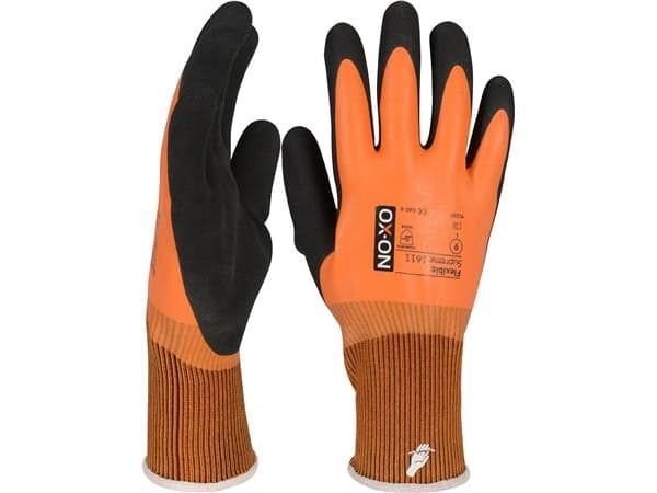 OX-ON Flexible Supreme 1611, 100% vattentät handske, sublimt grepp, dubbel latexbeläggning storlek 08 - (12 par)