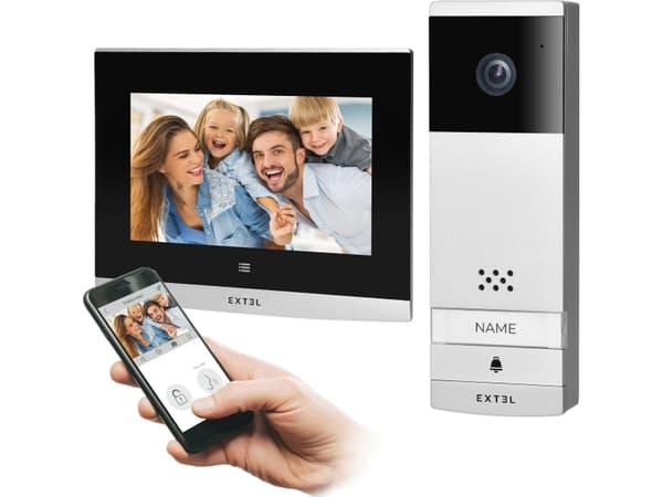 Orno Extel Wave, trådløst videointercomsett, 7-tommers berøringsskjerm, OSD-meny, WI-FI + APP for telefon, portkontroll, rekkevidde opptil 350 m