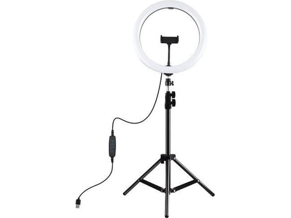 LED-ringlys 30cm, med stativ opp til 1,1m og telefonholder, USB