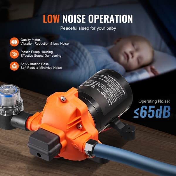 Membranpump 12V 3GPM 11,36 L/min, 3-Kammar Vattenpump med Tryckbrytare, Hög Effektivitet, Lång Livslängd