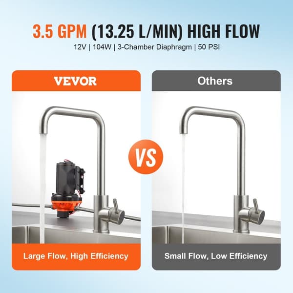 12V Membranpump 3,5GPM, 3-kammar Vattenpump med Tryckbrytare, Hög Prestanda för Vattensystem, Lätt Installation, Hållbarhet
