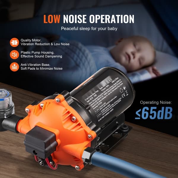 12V Membranpumpe 5GPM, 18,93 L/min, 5-kammer Vandpumpe med Trykkontakt, Effektiv og Pålidelig.