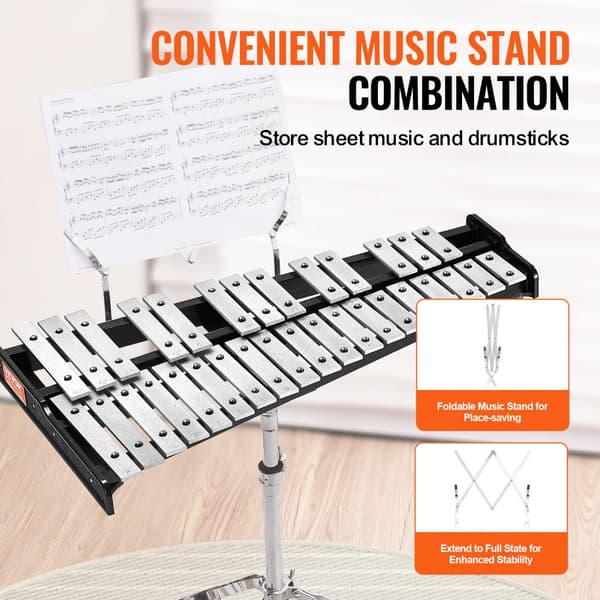 32 Nuotin Glockenspiel Xylophone Bell Kit vasaroilla, rumputikuilla ja jalustalla