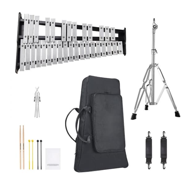 32 Nuotin Glockenspiel Xylophone Bell Kit vasaroilla, rumputikuilla ja jalustalla