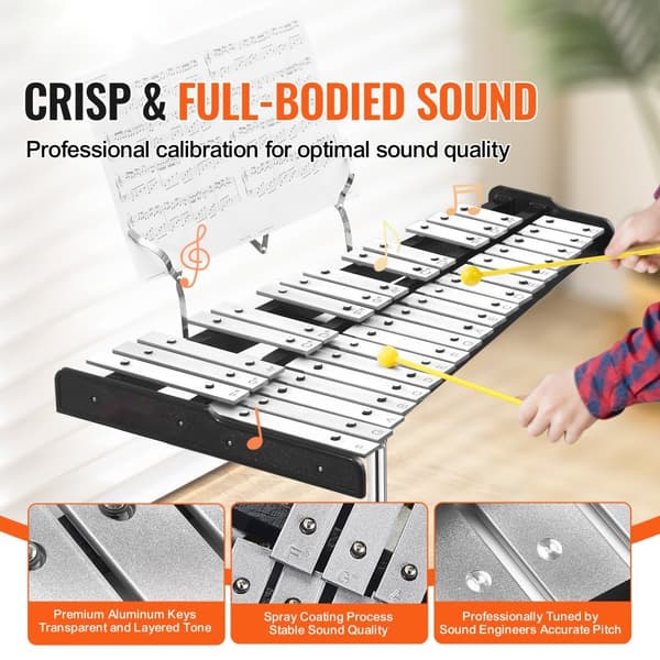 32 Nuotin Glockenspiel Xylophone Bell Kit vasaroilla, rumputikuilla ja jalustalla