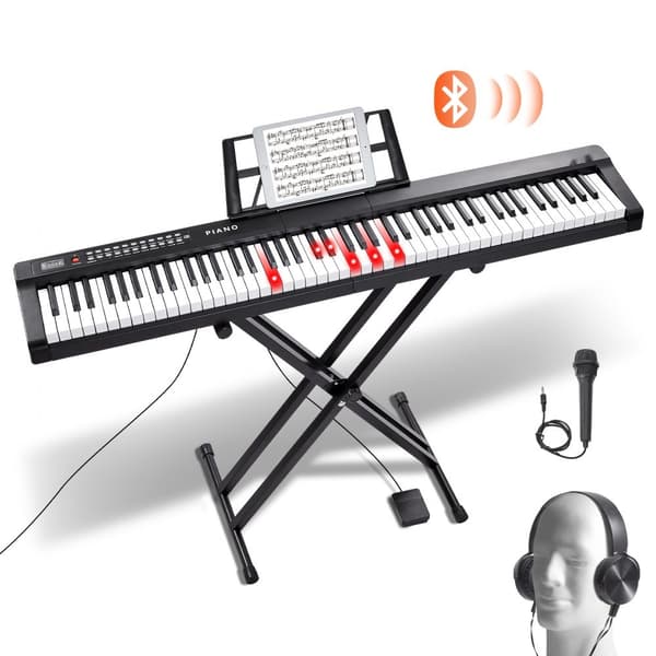 88-tast digital klaver keyboard, halvvægtet, bærbar med stativ, perfekt til begyndere, transportvenlig og lyddesign i høj kvalitet.