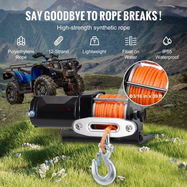 Elektrisk vinsch ATV UTV 3500 lb, vattentät, trådlös kontroll, kraftfull dragning, lätt att använda, perfekt för offroad äventyr