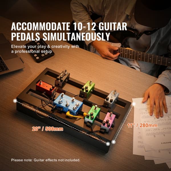 Guitar Pedal Board, 20'' x 11'', Aluminiumslegering, 2,2 lbs Superlet, Bæretaske, Velcro Fast Rem, Plads til 10-12 Pedaler