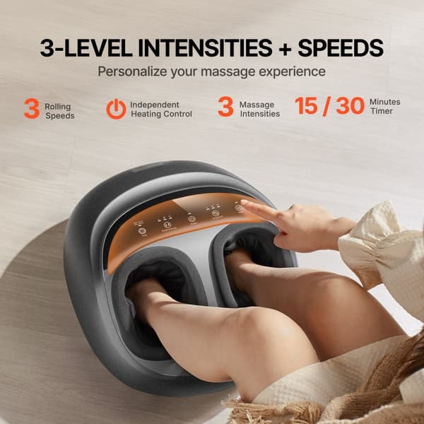 Shiatsu fodmassageapparat, opvarmet, dybdegående æltning, smertelindring, ergonomisk design, ideelt til hjemmebrug.