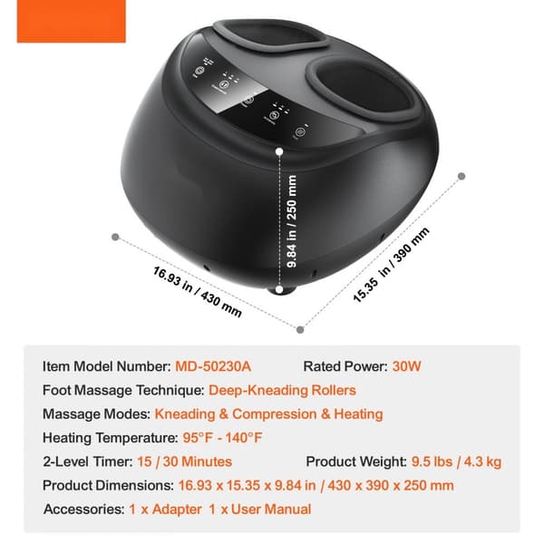 Shiatsu fodmassageapparat, opvarmet, dybdegående æltning, smertelindring, ergonomisk design, ideelt til hjemmebrug.