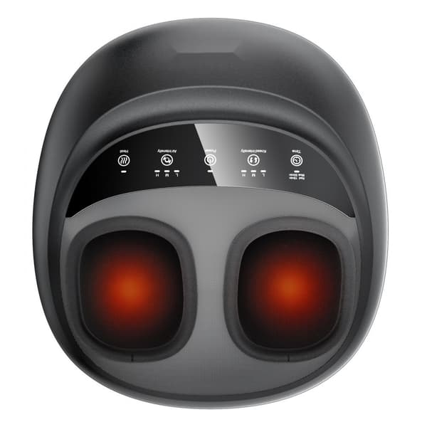 Shiatsu fodmassageapparat, opvarmet, dybdegående æltning, smertelindring, ergonomisk design, ideelt til hjemmebrug.