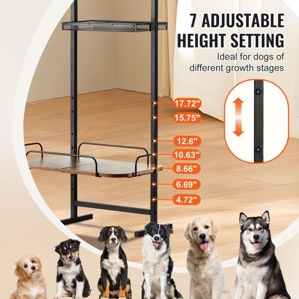 Foderstation til kæledyr med opbevaring til hundefoder, legetøjsarrangør, hævede hundeskåle og praktisk design.