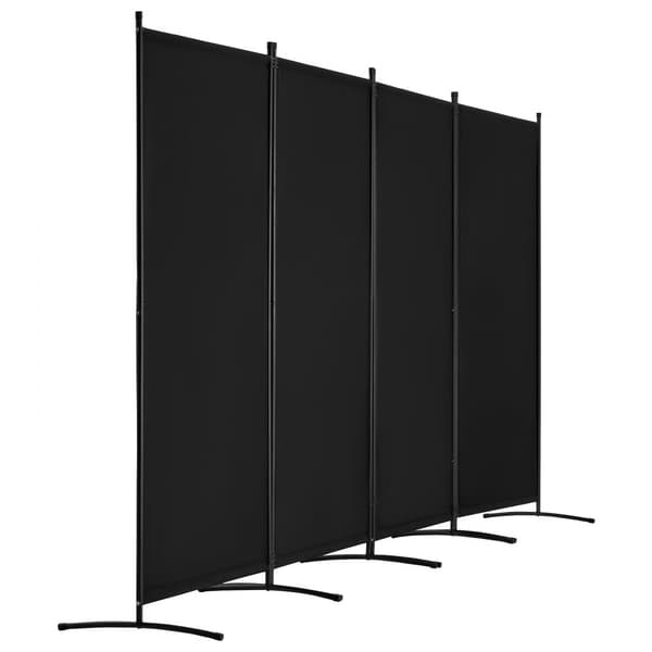 Rumdivider 4-paneler stof, privatlivsskærm til kontor og soveværelse, sort, justerbar højde, moderne design.