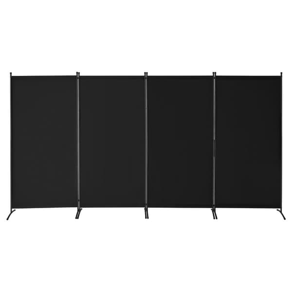 Rumdivider 4-paneler stof, privatlivsskærm til kontor og soveværelse, sort, justerbar højde, moderne design.