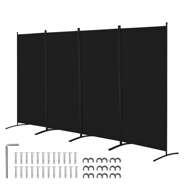 Rumdivider 4-paneler stof, privatlivsskærm til kontor og soveværelse, sort, justerbar højde, moderne design.