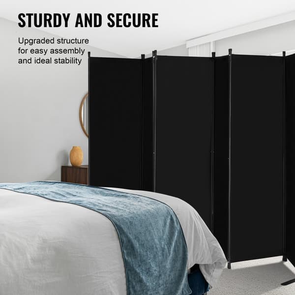 Room Divider 6 Panels, Stof, Rumafskærmning, Privatlivsskærm til Kontor og Soveværelse, Sort - Hurtig Opsætning, Pladsbesparende.