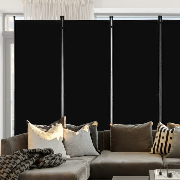 Room Divider 6 Panels, Stof, Rumafskærmning, Privatlivsskærm til Kontor og Soveværelse, Sort - Hurtig Opsætning, Pladsbesparende.