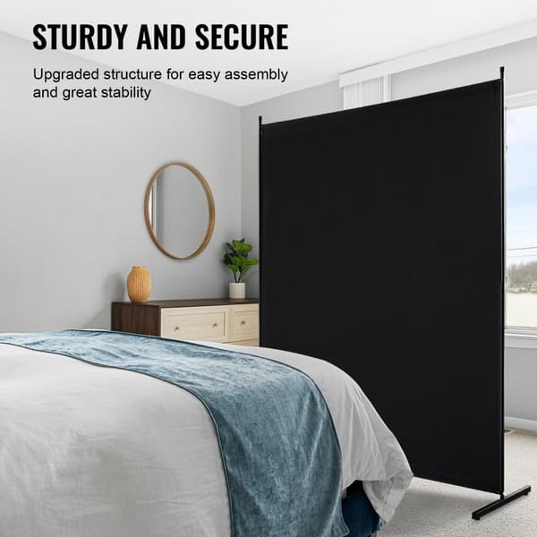 6FT Rumdeler, Enkeltpanel Stof Rumskærm, Sort Skillevæg til Kontor og Soveværelse, Nem Montering, Pladsbesparende Design.