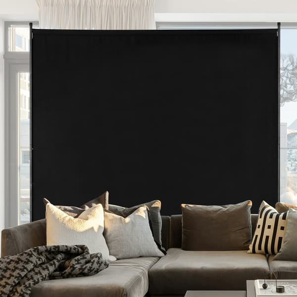 6FT Rumdeler, Enkeltpanel Stof Rumskærm, Sort Skillevæg til Kontor og Soveværelse, Nem Montering, Pladsbesparende Design.