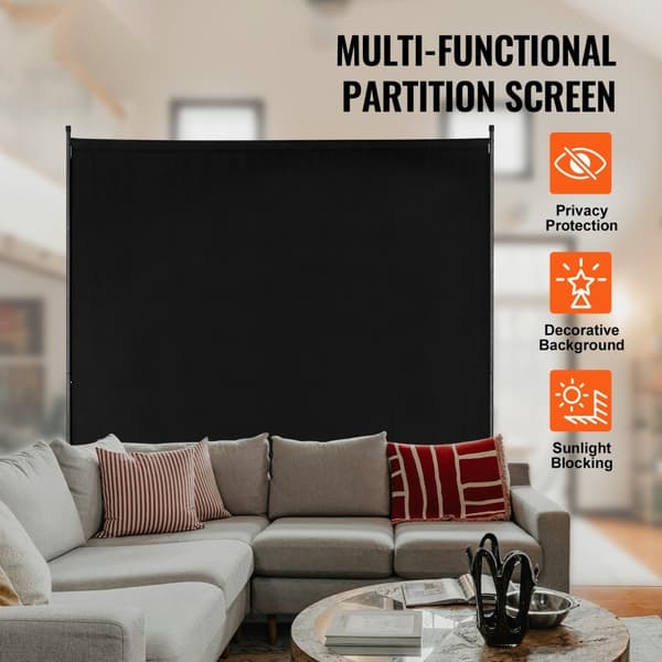 6FT Rumdeler, Enkeltpanel Stof Rumskærm, Sort Skillevæg til Kontor og Soveværelse, Nem Montering, Pladsbesparende Design.
