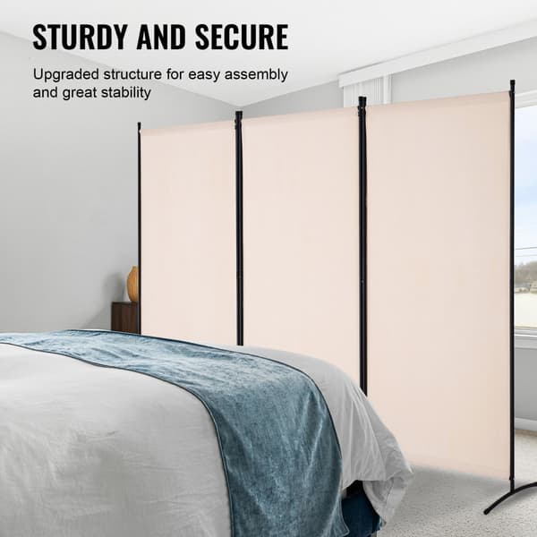 Rumdeler 3-paneler, stof skærm til privatliv til kontor og soveværelse, beige, modern design, fleksibel og pladsbesparende.