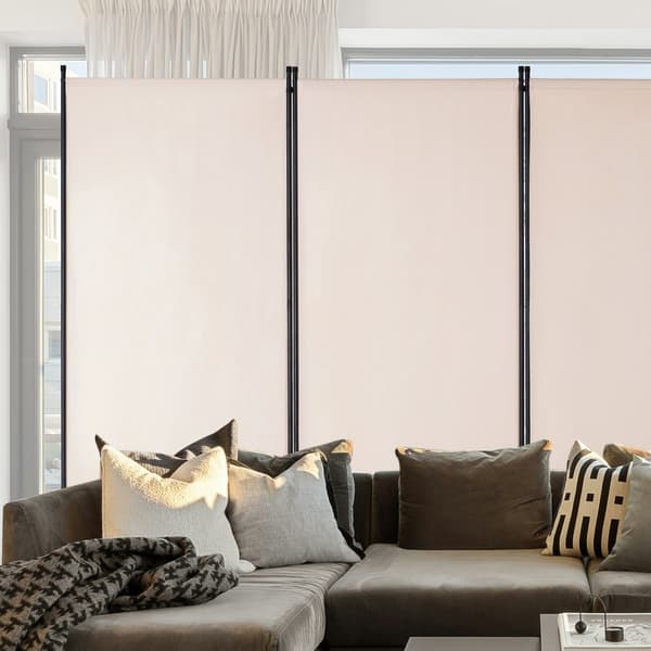 Rumdeler 3-paneler, stof skærm til privatliv til kontor og soveværelse, beige, modern design, fleksibel og pladsbesparende.