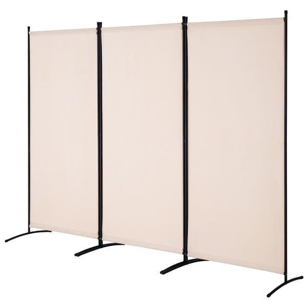 Rumdeler 3-paneler, stof skærm til privatliv til kontor og soveværelse, beige, modern design, fleksibel og pladsbesparende.
