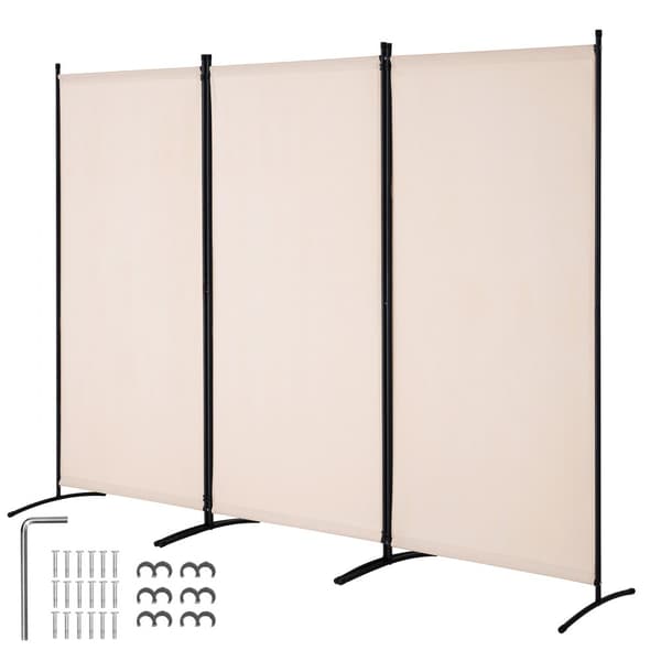 Rumdeler 3-paneler, stof skærm til privatliv til kontor og soveværelse, beige, modern design, fleksibel og pladsbesparende.