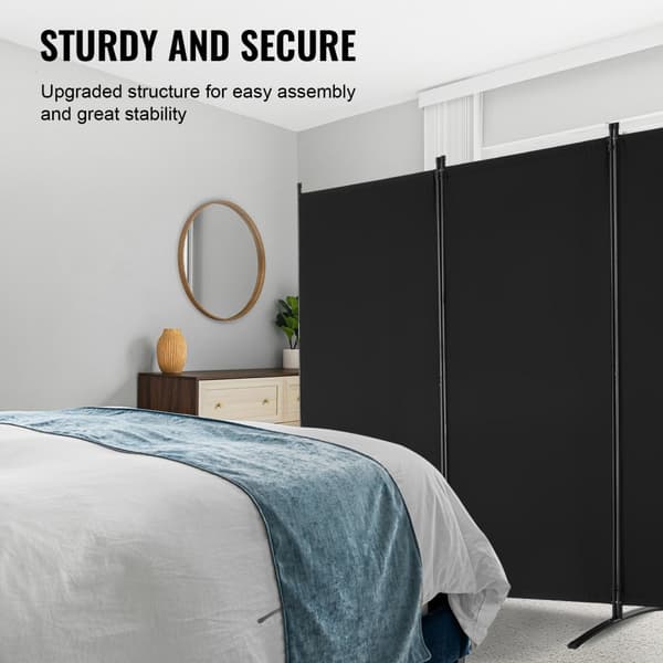 Rummdivider 3 Paneler, Stof, Privatlivsskærm til Kontor & Soveværelse, Sort, Let at Flytte, Elegant Design.