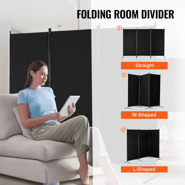 Rummdivider 3 Paneler, Stof, Privatlivsskærm til Kontor & Soveværelse, Sort, Let at Flytte, Elegant Design.