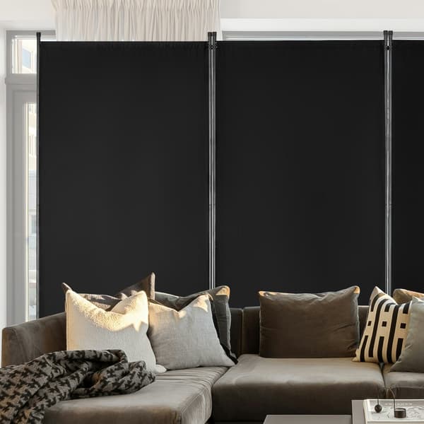 Rummdivider 3 Paneler, Stof, Privatlivsskærm til Kontor & Soveværelse, Sort, Let at Flytte, Elegant Design.